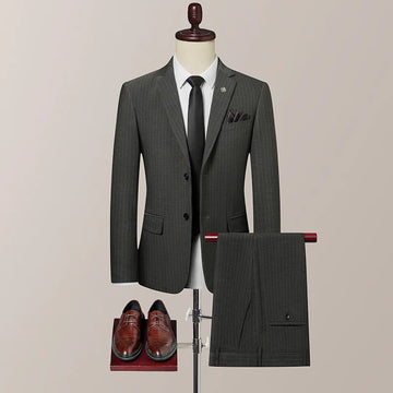 2025 new men's striped suit (suit + trousers) stylish and handsome British style wedding handsome two-piece set
