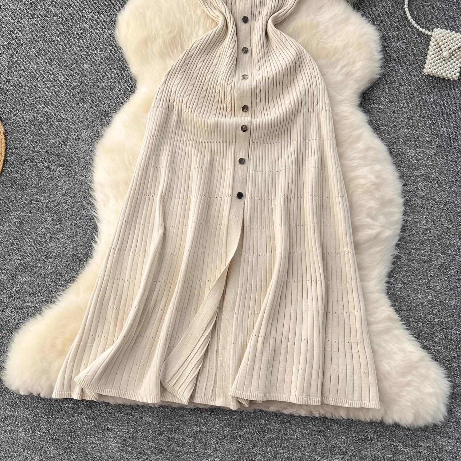 YuooMuoo 2024 Summer Women Knitted Long Dress Brand Fashion Turn-down Collar A-line Sweater Dress Elegant Lady Office Dress Robe