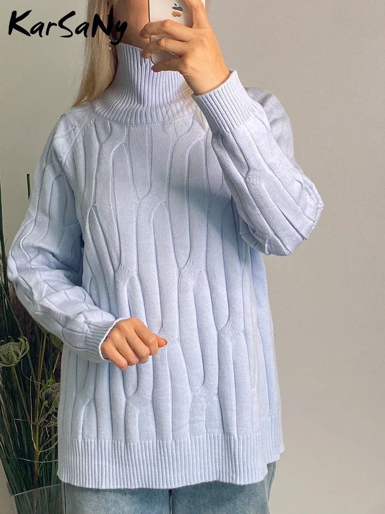 Knitted Pullover Sweater Turtleneck Women Elegant Oversized Thick Jumpers Autumn Warm High Neck Women Sweater Oversize Pullover