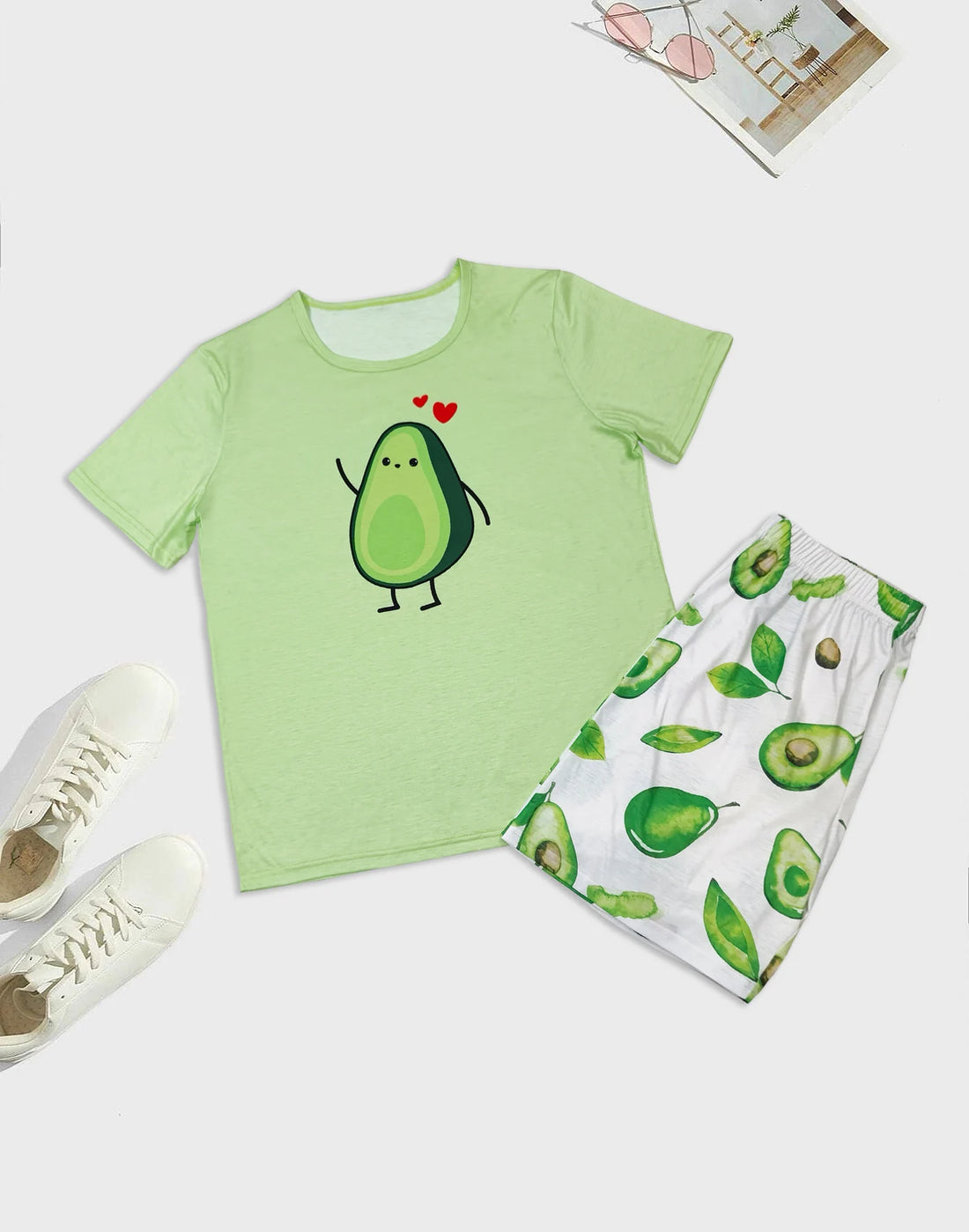 Men's casual pajamas home clothing fashionable style avocado series short sleeved shorts two-piece set for parent-child wear