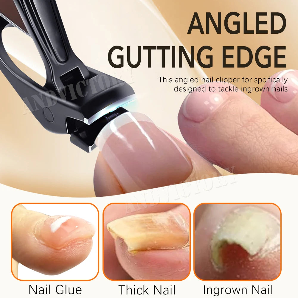 2Pcs Angled Head Nail Clippers with Catcher Nail File Thick Toenails Large with Wide Jaw Opening Fingernail Clipper Cutter