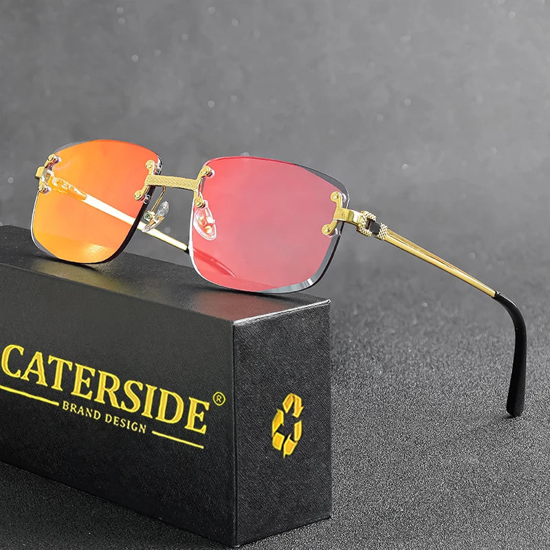 CATERSIDE Frameless Rectangle Sunglasses Women Luxury Designer Rimless Gradient Lens Metal Sun Glasses For Men Sports UV400