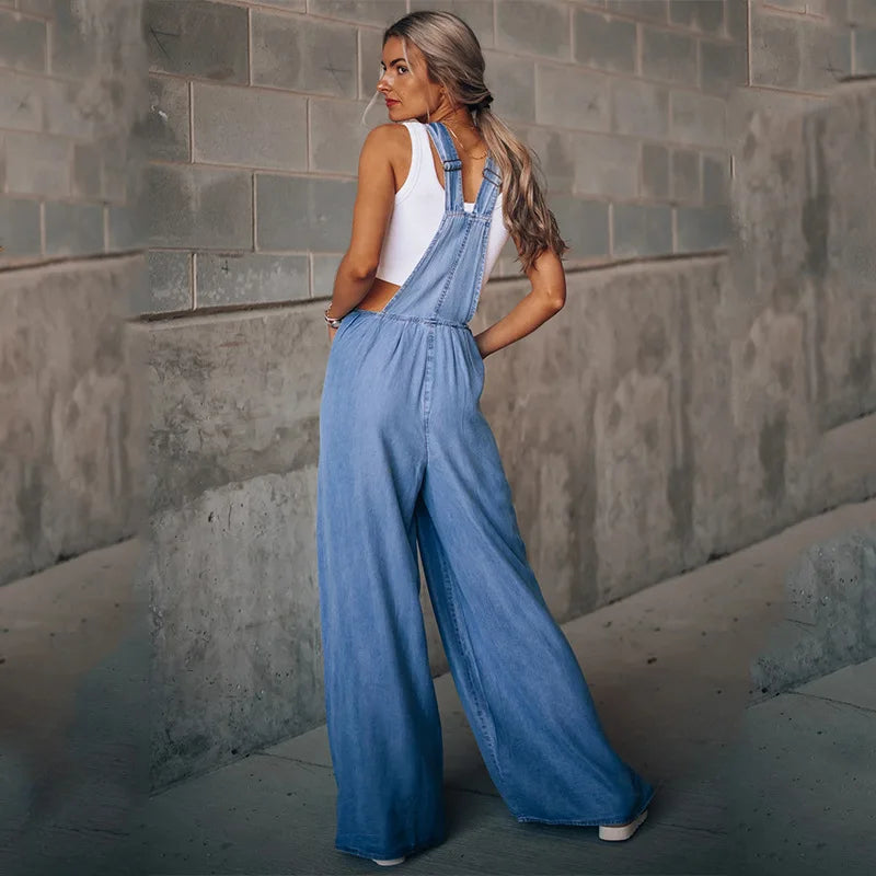 Fashion Denim Overall Women Jumpsuit with Pocket Ladies Spring Fashion Loose Jeans Rompers Female Casual Playsuit