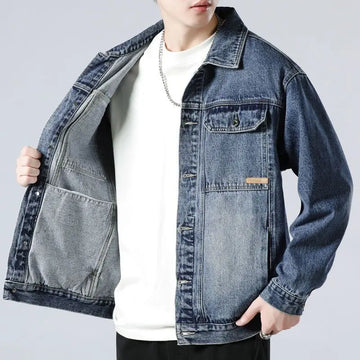 Retro Cowboy Denim Jacket Stylish Casual Daily Men Clothing Trend Handsome Male Denim Coats Loose Jeans Jacket