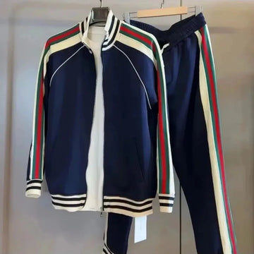 Men's Clothing Spring and Autumn high quality Trendy All-match Fashion Color Matching Cardigan Collar Casual suit Two-piece Set