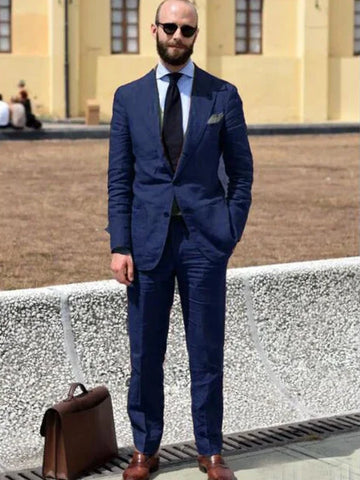 Business Summer Linen Suit for Men Peaked Lapel Slim Fit Man 2 Piece Outfit Set Tuxedo Lin Traje Formal Para Hombre Costume