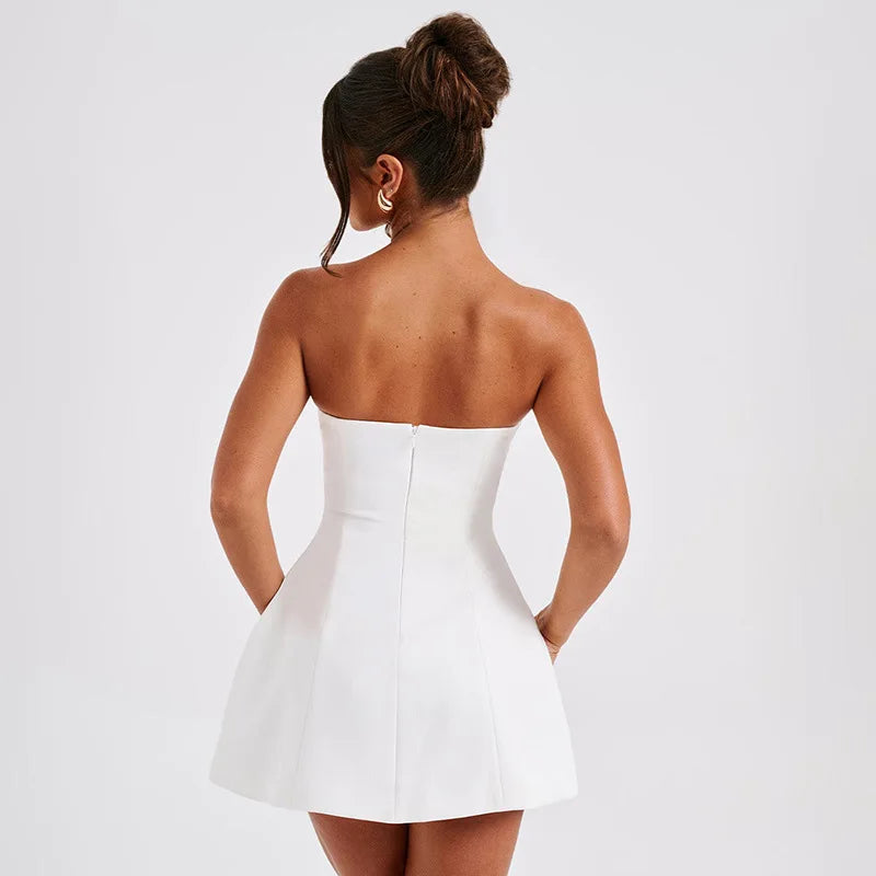 Taruxy sans manches sexy sans bretelles mini-robe solide patchwork hauteur taille d'été femelle femelle bodycon plonge