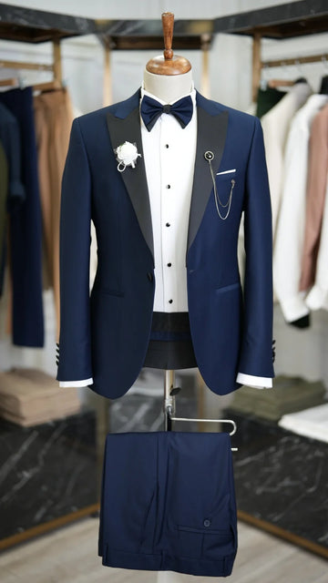 Peak Lapel Single Breasted Navy Blue Groom Suits for Wedding 2pcs Blazer Pants Formal Party Men Costume