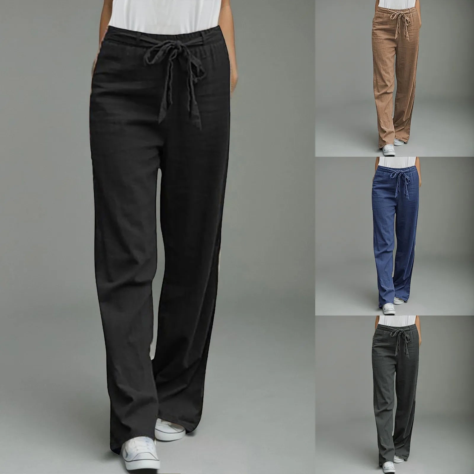 Casual Straight Pants Solid Drawstring Waist Sashes Trousers Loose Oversize Fashion Pants Women Long Pant Woman Clothing