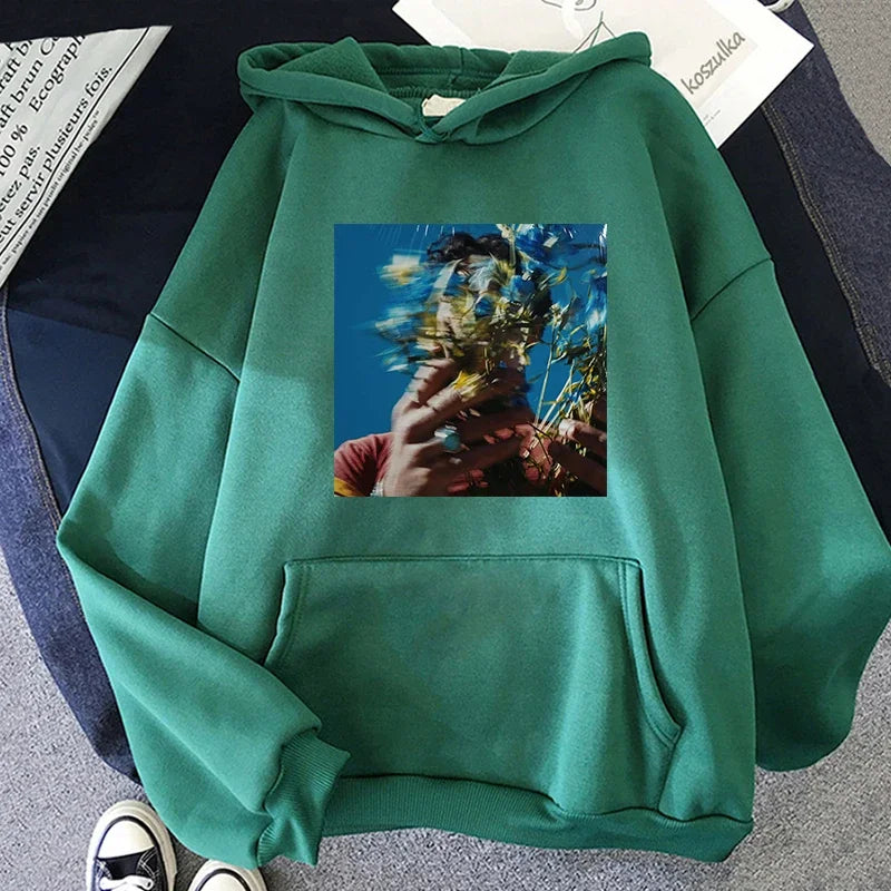 A brand-new aesthetic for men in autumn: blurry head pattern printed high street hooded sweatshirt, streetwear hoodie