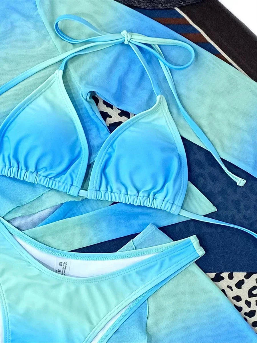 4 Stücke Halfter Bikini Badeanzug & Kreuz Cover Up Top & Beach Rock Sexy Badebekleidung Frauen 2024 Baden Badebads Badeanzug Strandbekleidung