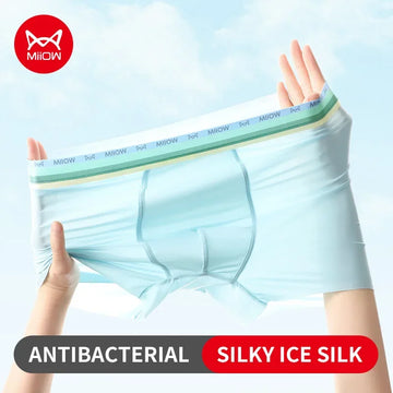 MiiOW 3Pcs Silky Ice Silk Men Underwear Boxers 7A Antibacterial Crotch Mens Underpants Lightness Breathable Men's Boxers Panties