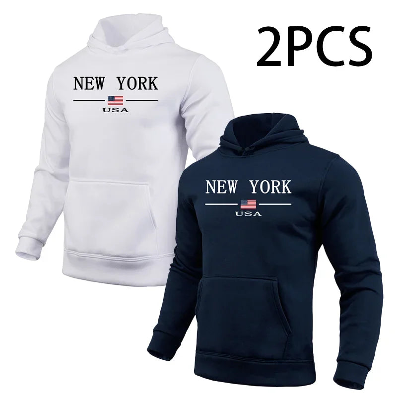 2 in 1 Hoodie Male Autumn Winter Hooded Long Sleeve Pullover Urban Casual Fashion Hoody Top Home Outdoor Comfort Warm Sweatshirt