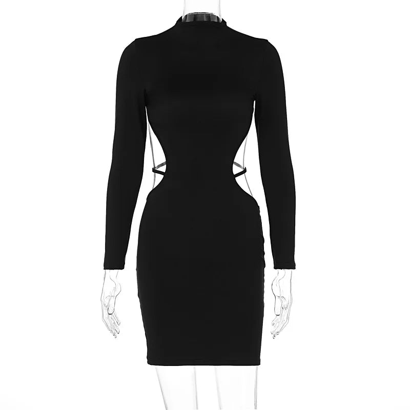 Cryptographic Sexy Rückenless Verband Mini Kleid elegante Outfits für Frauen Party Club Langarm Körperkleid Kleider in schwarzem Vestido