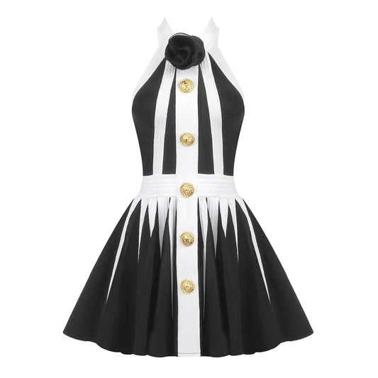 2024 New Summer Women Sexy Halter Off the Shoulder A-Line Mini Dress Bandage Fashion Button Birthday Party Evening Dress Vestido