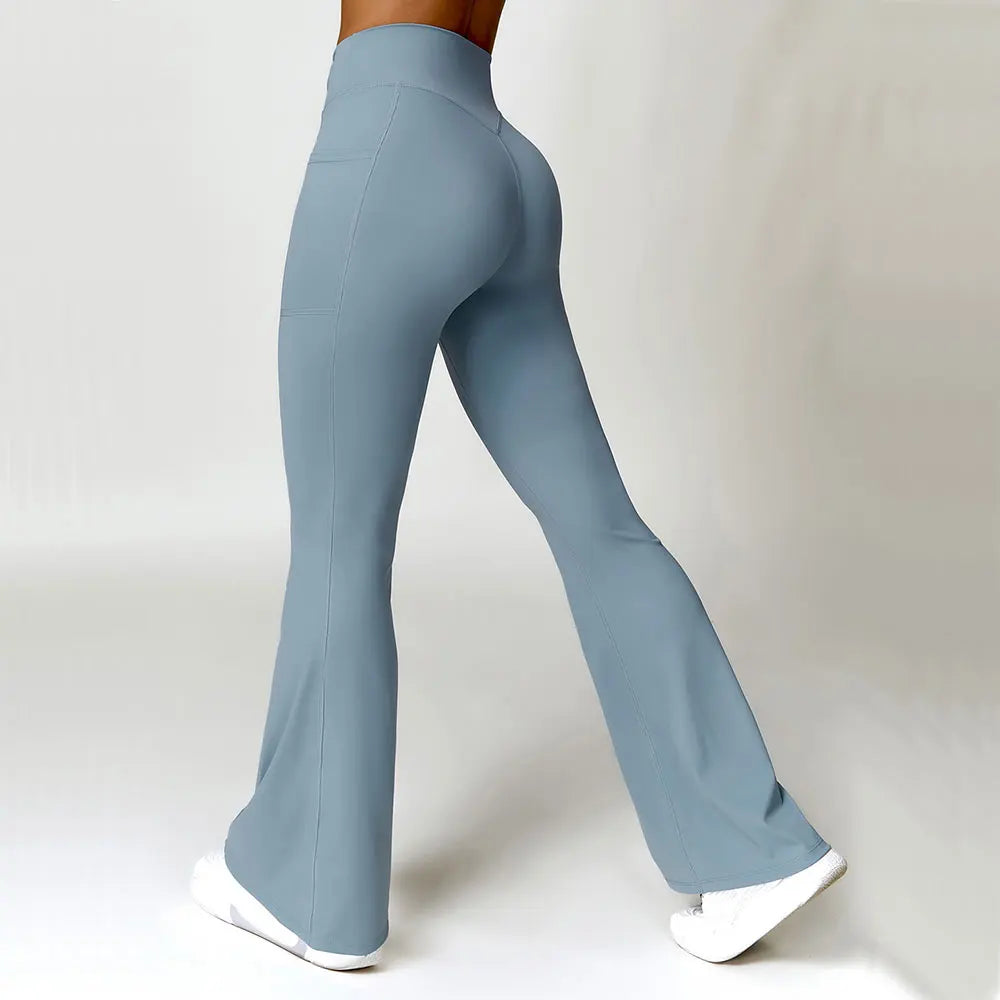 Pantalones de yoga Pantalones de yoga Mujeres Pantalones de pierna ancha de la cintura Mujeres Push Up Fitness Sports Pantocates de baile Latino