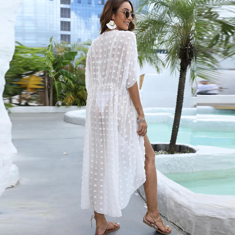 Robe de plage blanche femme couverture noire pour le maillot de bain couverture de plage femme luxe 2024 mode longue robe maxi sortie robe de plagewear