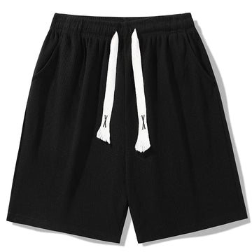 Sports shorts for men in summer  thin ice silk quick drying five quarter pants  fashionable waffle style drawstring shorts