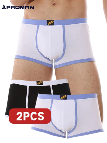 PROMAN 2Pcs Men's Panties Boxer Briefs Contrast Trim Elastic Waist Comfort Breathable Lingerie Man Underwear Sexy Men Underpants