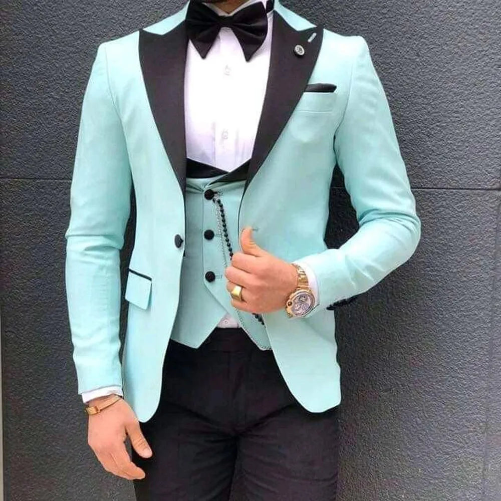 Bright Color Pink Mint Wine Red Chic 3-piece Men Suits for Wedding Casual Homecoming Outfit