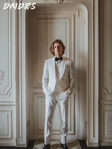 Elegant White Suits For Men Elegant Single Breasted Suits Classic Solid Suit Set Elegant Jacket Vest Pants Wedding Suits Men