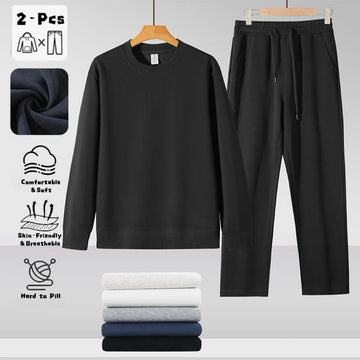 Men's Autumn and Winter New Solid Color Pullover Sweater & Pants Two-piece Set Fashionable Casual Sports Set Men's Tracksuit