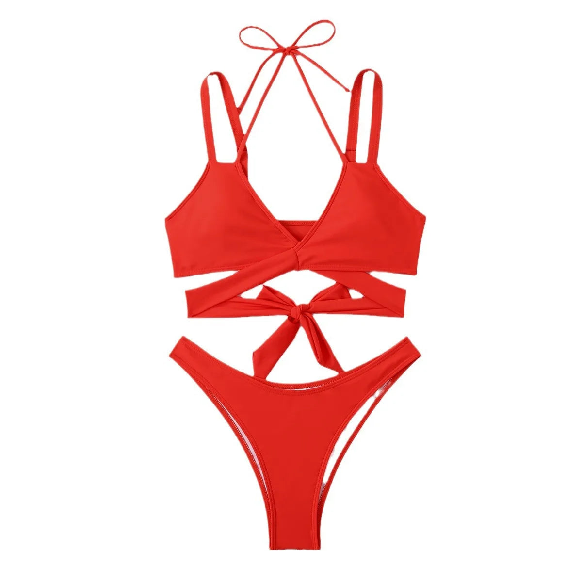 Bikini de liens de sangle pour femmes set 2024 Femme Solid Sexy Swimsuit 2 pièces Sexy Swimwear Beach Outfits Damen Bathing Push Up