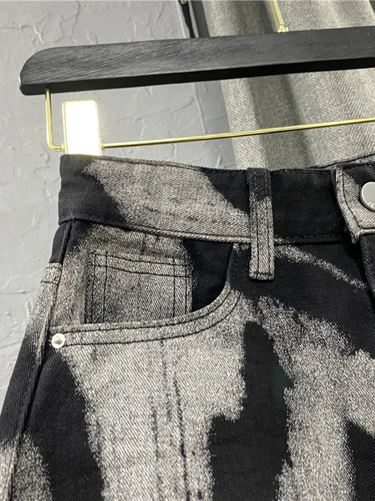 Deat Damen -Denimrock -Rock Kontraststreifen Print Burrs hohe Taille Kurzminiröcke 2024 Sommer Neue Mode 11xx1648