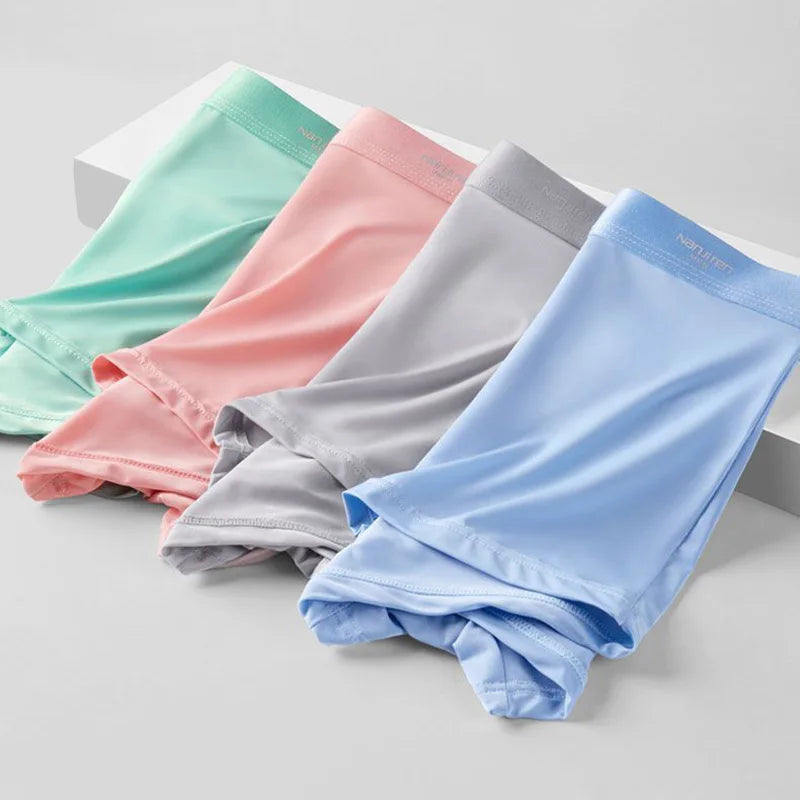 4Pcs Men's Underwear Ice Silk Mesh Boxer Shorts Sexy Panties Man Underpants Thin Male U Convex Lingerie Wholesale Lots L-6XL