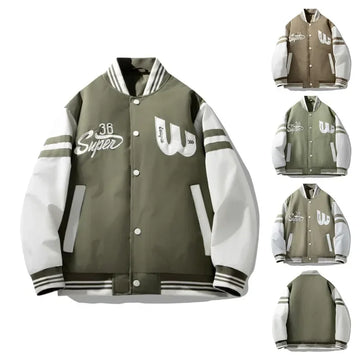 2025new Trendy Contrast Color Baseball Uniform Striped Casual Fashion Jacket Men College Style Thread Trendy Jacket Men