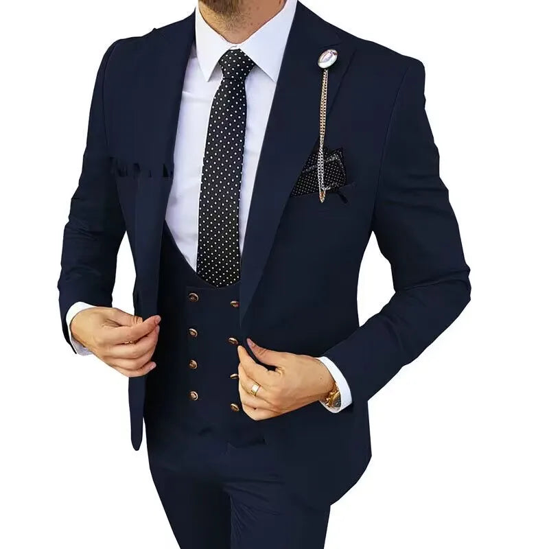 Burgundy 3 Piece Men Suits for Wedding Party Business Formal Groom Tuxedos（Blazer+Vest+Pants）Slim Fit Peak Lapel Costume Homme