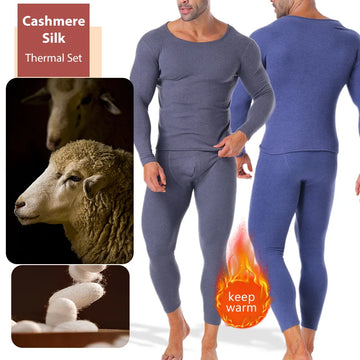 Winter Men's Thermal Underwear Keep Warm Long Johns Thickened Wool Silk Base Layer Set Fleece Round Neck Pajamas Set L-4XL