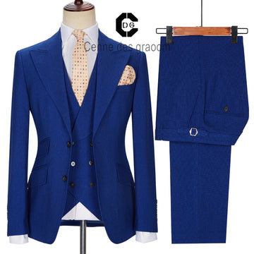 ( Jacket + Vest + Pants ) Cenne Des Graoom New Royal Blue Men Suits Tailor-Made Costume Casual Business Formal Wedding Groom