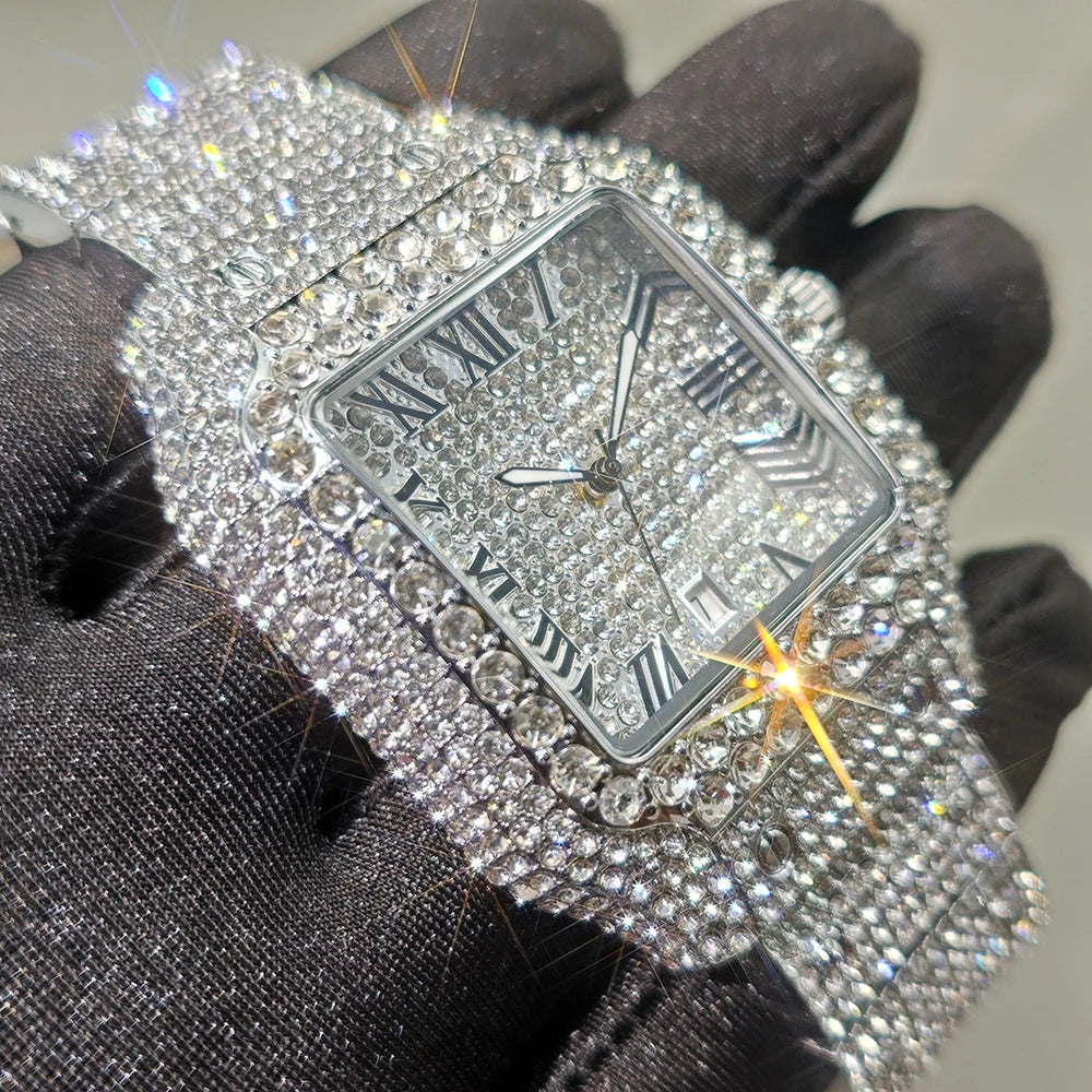 2025 Hot New Diamond Watch For Men Luxury Stainless Steel Hip Hop Watches Unique Bling Ice Out Waterproof Wristwatch Man Gift