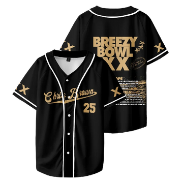 Chris Brown Breezy Bowl XX Tour 2025 Cardigan Buttons Baseball Jersey T-shirt Short Sleeve Graphic Tees Unisex Rap Hip Hop Tops