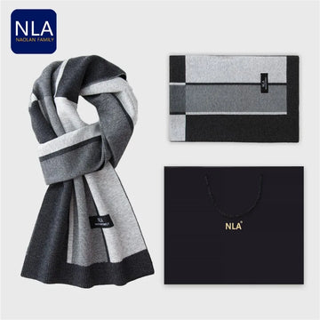 New Classical Bussiness Knitted Men Scarf Wool Blend Casual Plaid Thermal Male Scarves Fall Winter Simple Luxury Muffler NO Box