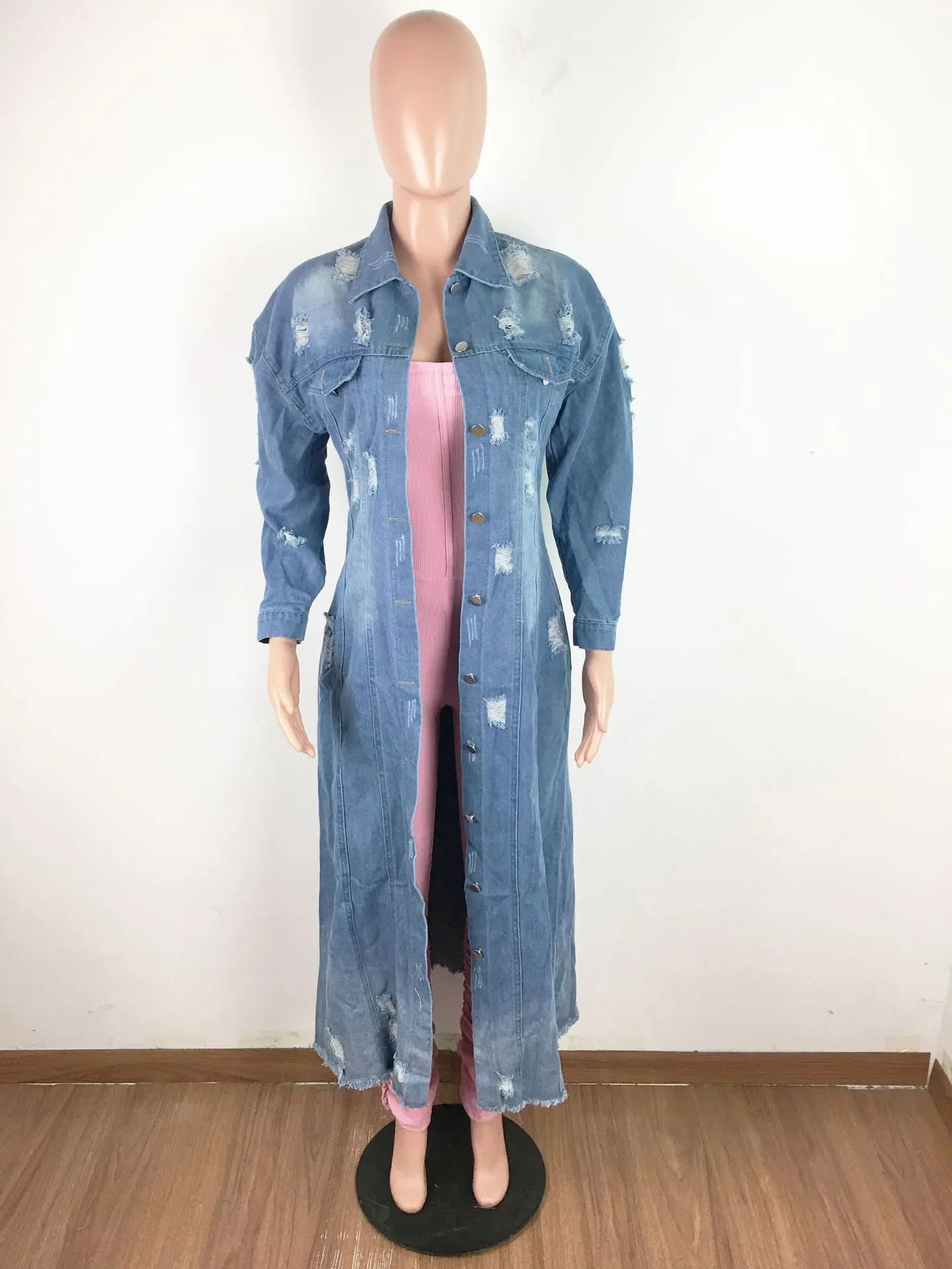 Women's Denim Jacket Fashion Spring Ladies Windbreaker Long Sleeve Ripped Jacket Cardigan Denim Cloak