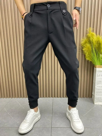 Slim Fit Plus Big Size Tressed Men's Summer Pants 9 Cropped Male Suit Trousers Korean Style Clothes Slacks 2024 Formal Luxury