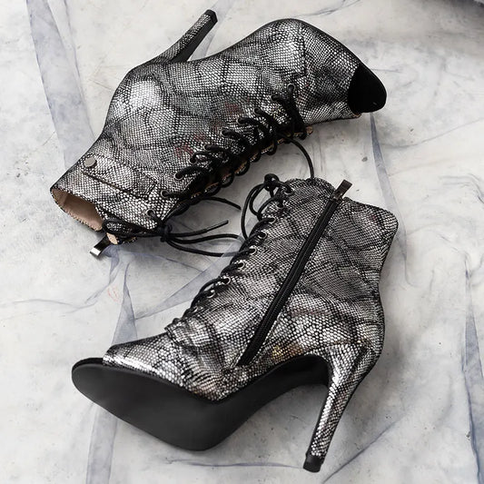 Stiletto jazz dance shoes for women fish mouth straps heels high heels hollow dance shoes open toe boots large size