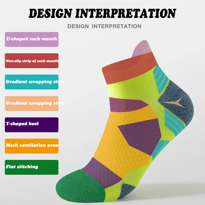 2023 Professional Marathon Running Sock Men Women Sports Fitness Thickened Cushioned Short Tube Low Cut Boat Ankle Socks