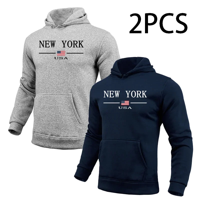 2 in 1 Hoodie Male Autumn Winter Hooded Long Sleeve Pullover Urban Casual Fashion Hoody Top Home Outdoor Comfort Warm Sweatshirt