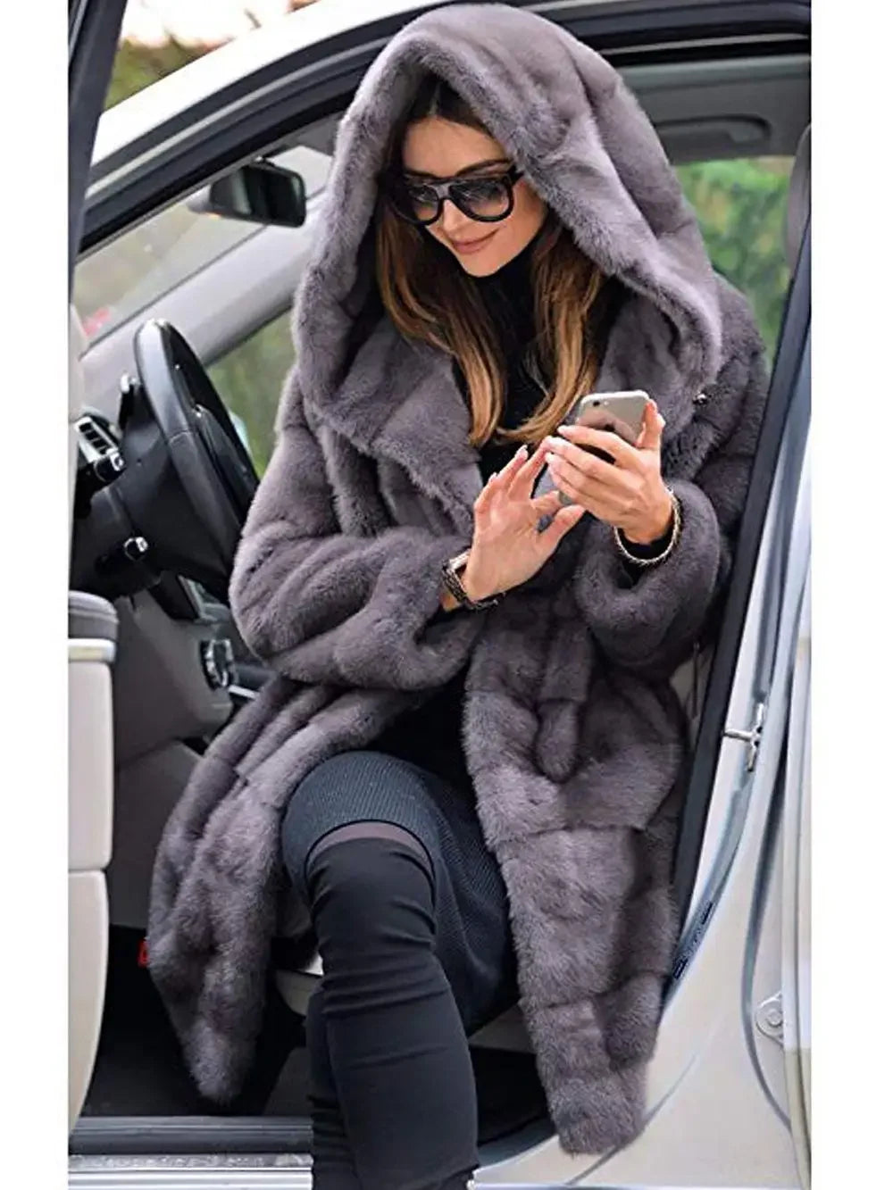 Women's Fashion Long Faux Fur Coat Autumn Winter Warm Women Faux Fox Fur Fluffy Jacket Furry Coats Long Sleeveless Jacket Teddy