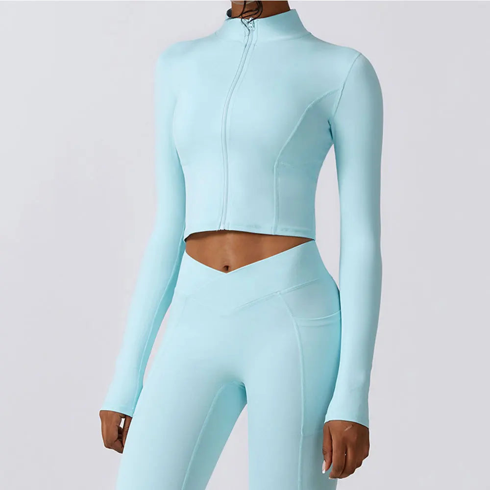 Zipper Sports Top Women Gym Long Sleeve for Fitness Coat Running Women Clothing Running Workout Tights Gym Tops Yoga Shirts