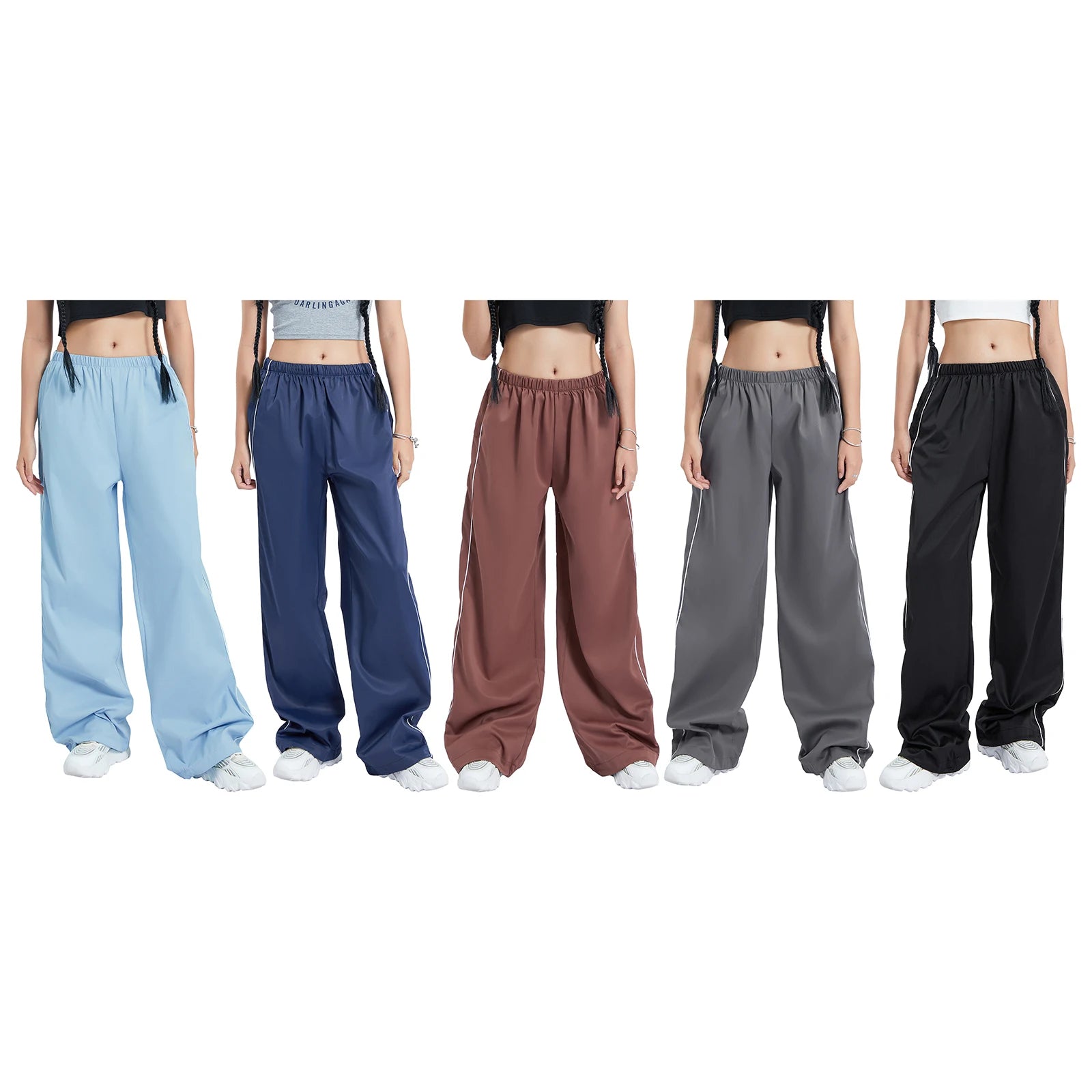 Women s Y2k Elastic Waist Cargo Pants Loose Solid Color Joggers Workout Pants with Pockets Streetwear