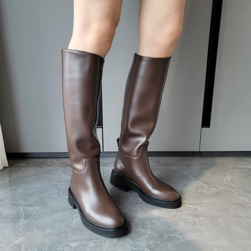 FEDONAS 2024 Ins Genuine Leather Knee High Boots For Women Thick Heeled Autumn Winter Warm Shoes Woman High Motorcycle Boots