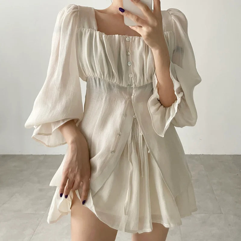 Fashion Summer Outfits for Women 2023 New Long Sleeves Blouse + Thin Shorts Sets Fairy Girls Pure Color Ladies Two Piece Set