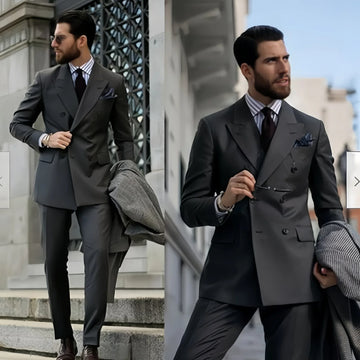 Business Spring Suit for Men Peaked Lapel Double Breasted Slim Fit Solid Tuxedo Formal Blazers and Pants Ropa De Hombre Ofertas