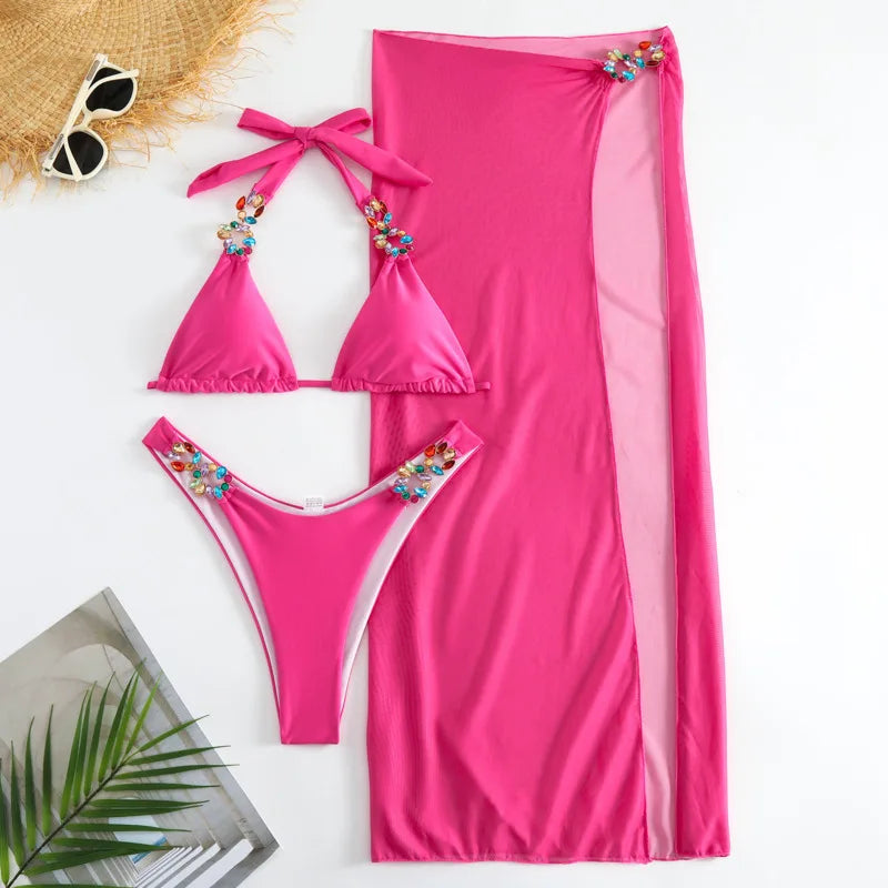 Sexy Sexy Rhinaistones Bikinis 2024 Femmes Swimwear Female Swimsuit Bathing Trots Brésilien Bikini Set Beachwear Bather