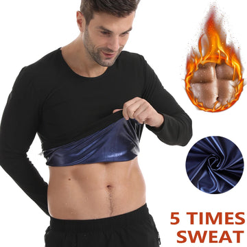 Men Neoprene Sauna Shirt Fitness Waist Trainer Sweat Gym Long-sleeved Top Workout Slimming Body Shape Round Neck Sweat Suit New