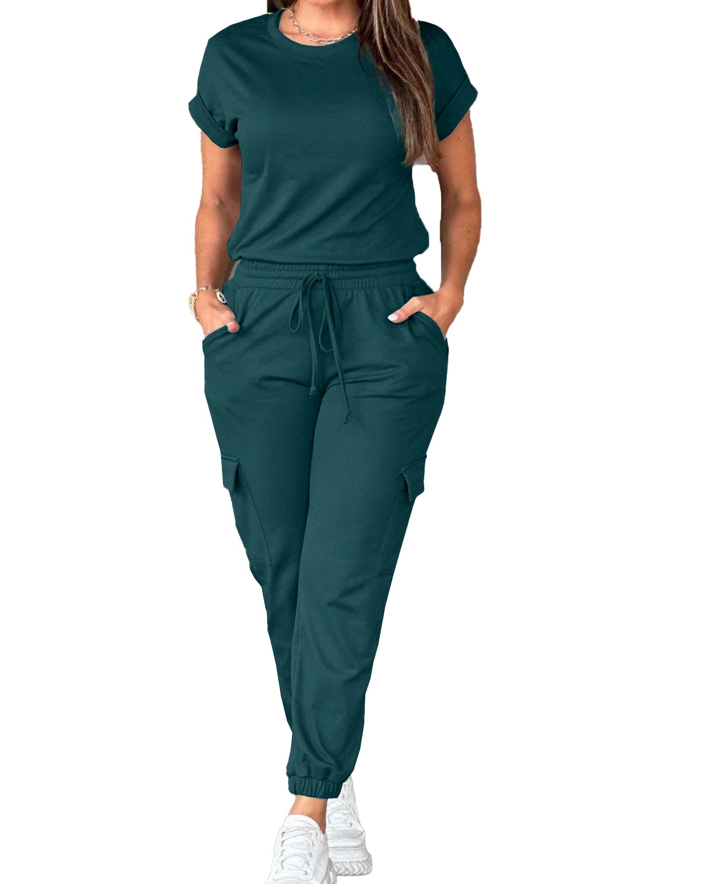 2024 Frühlings- und Sommer Neue Festfarbe Overalls Urban Jogger Sportanzug